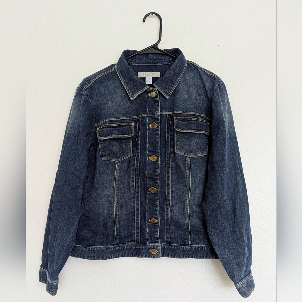 Chico's Dark Blue Denim Jacket Size 3